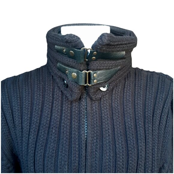 LCR 04s Black Full Zip Wool Blend Sweater Detachable Collar Buckle Detail - Picture 6 of 16